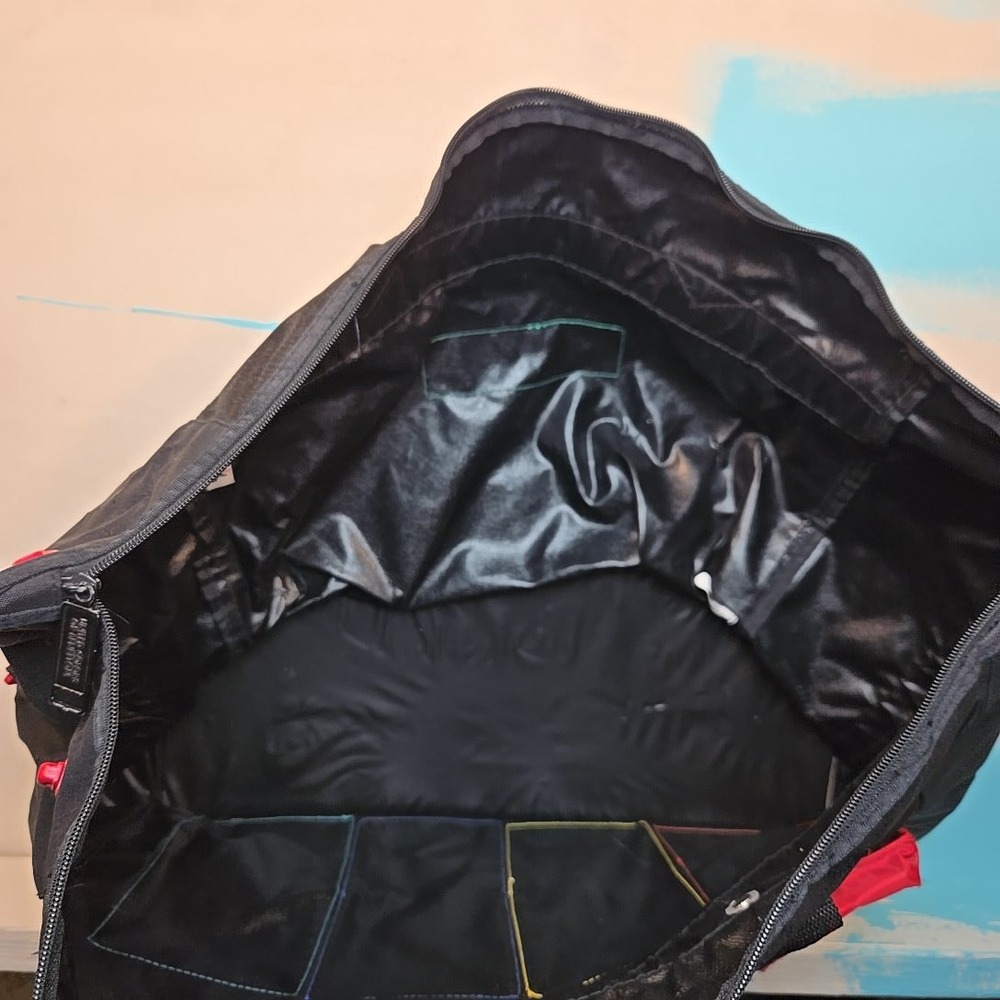 Vtg 1990s United Colors Of Benetton Nylon Duffel Black Logo Colorblock Pockets - Picture 16 of 16